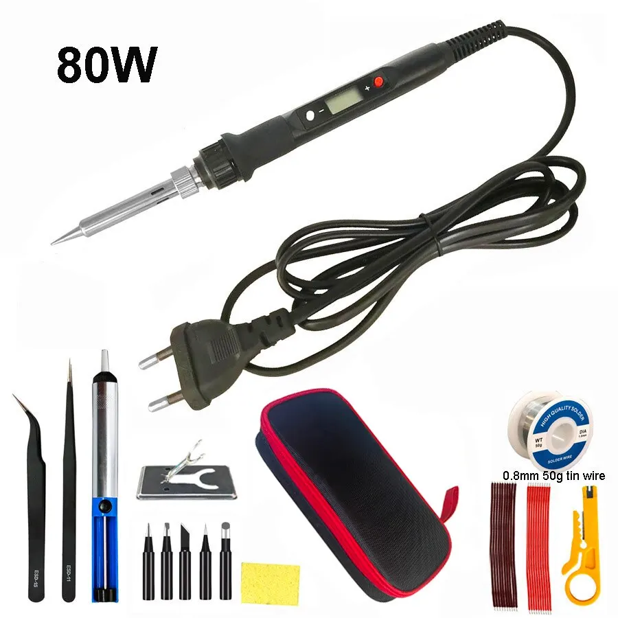 80W Digital Display Electric Soldering Iron Household Welding Adjustable Temperature Welding Pen Maintenance Tool Set