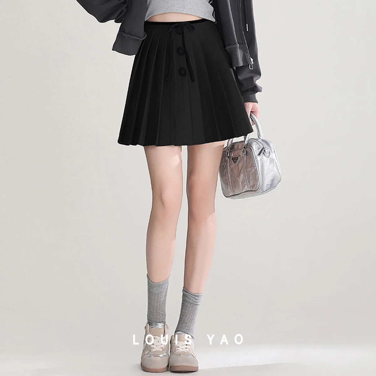 

LOUIS YAO New High waist A-line pleated mini skirt 2025 Spring Autumn Side zipper designshort skirt woman Sweet Fashion