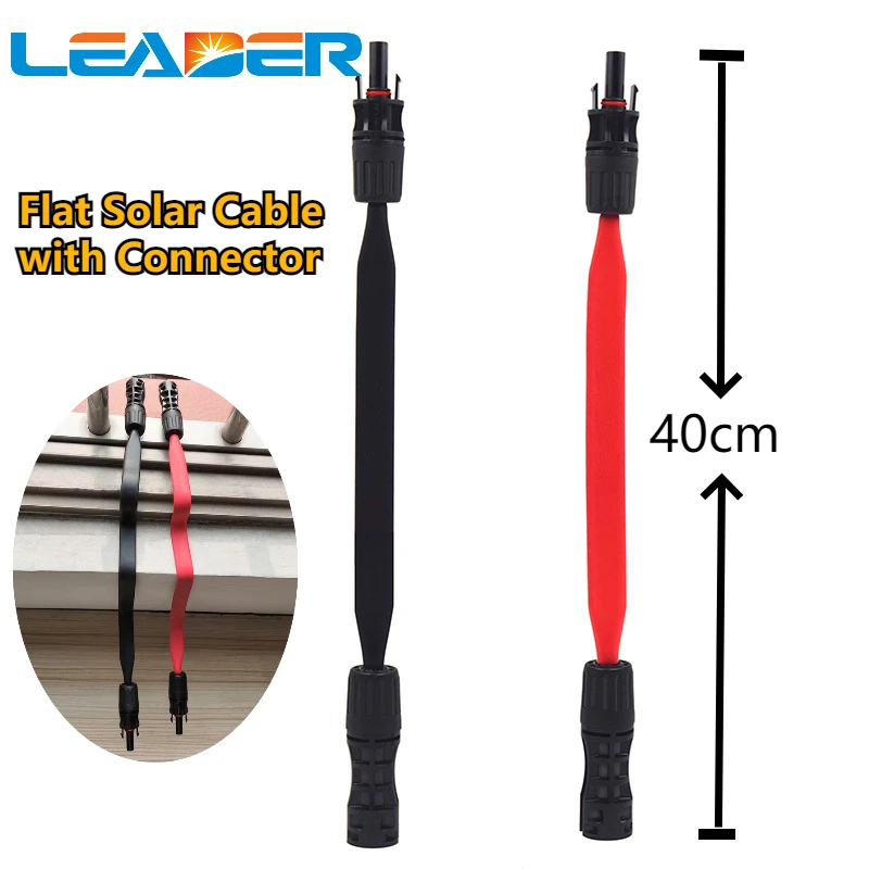 

10Pcs/lot 40cm 4mm2 Red/Black Flexible Flat Coaxial Solar Cable with 1500V DC Connector Pass Home Car Window Door