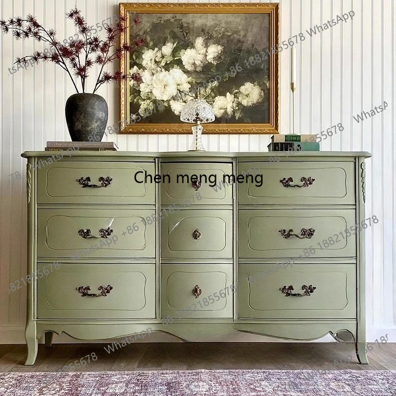 

French retro green bucket cabinet wabi wind living room locker in antique bedroom decoration