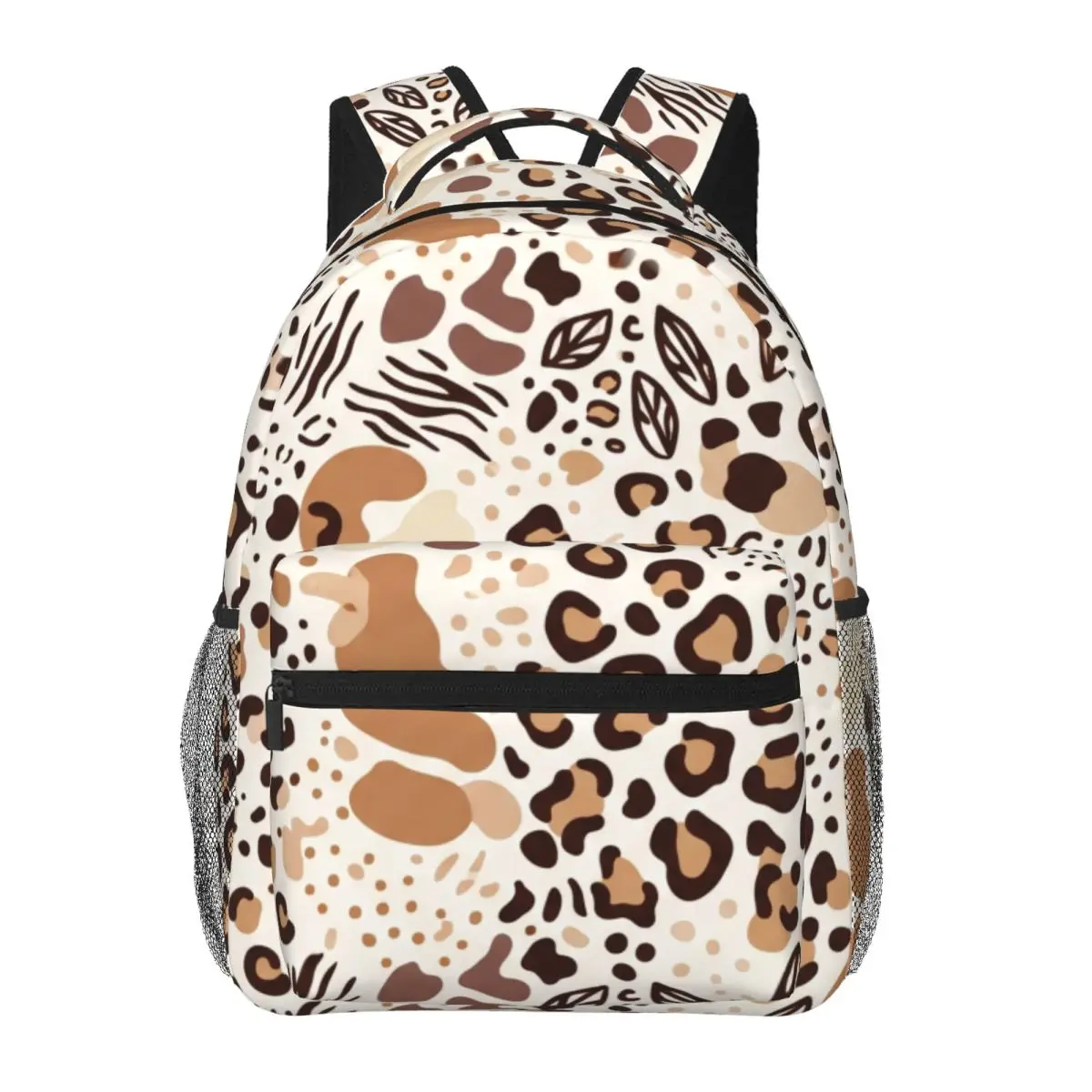 Dark Printed Backpack Allover Leopard Rosette Cow Spot Goth Punk Brown Ivory Edgy Daypack for School Work Weekend Outfit Holiday