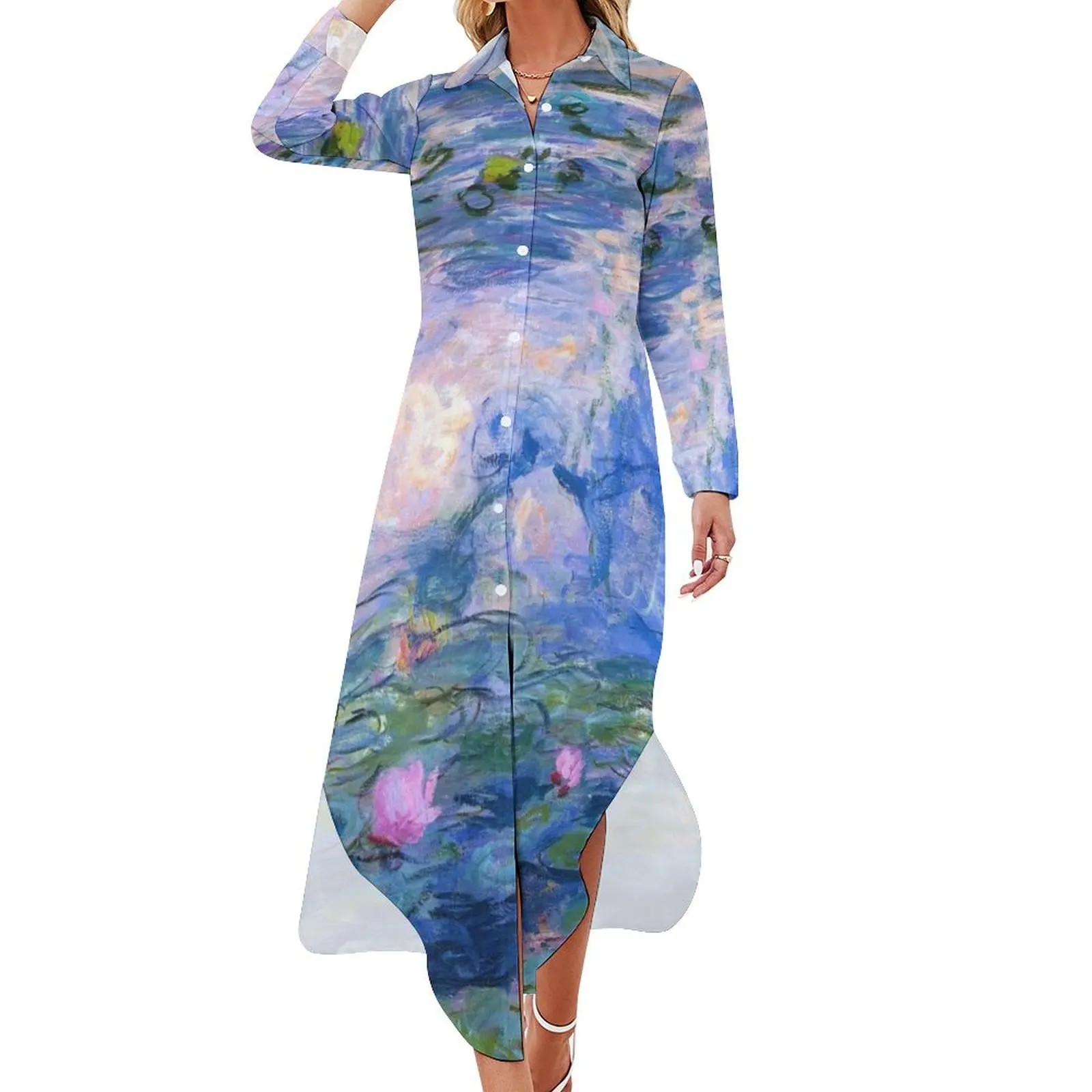 

Water Lilies Monet Long Sleeved Shirt Dress Long dress woman Bridesmaid dress woman vintage