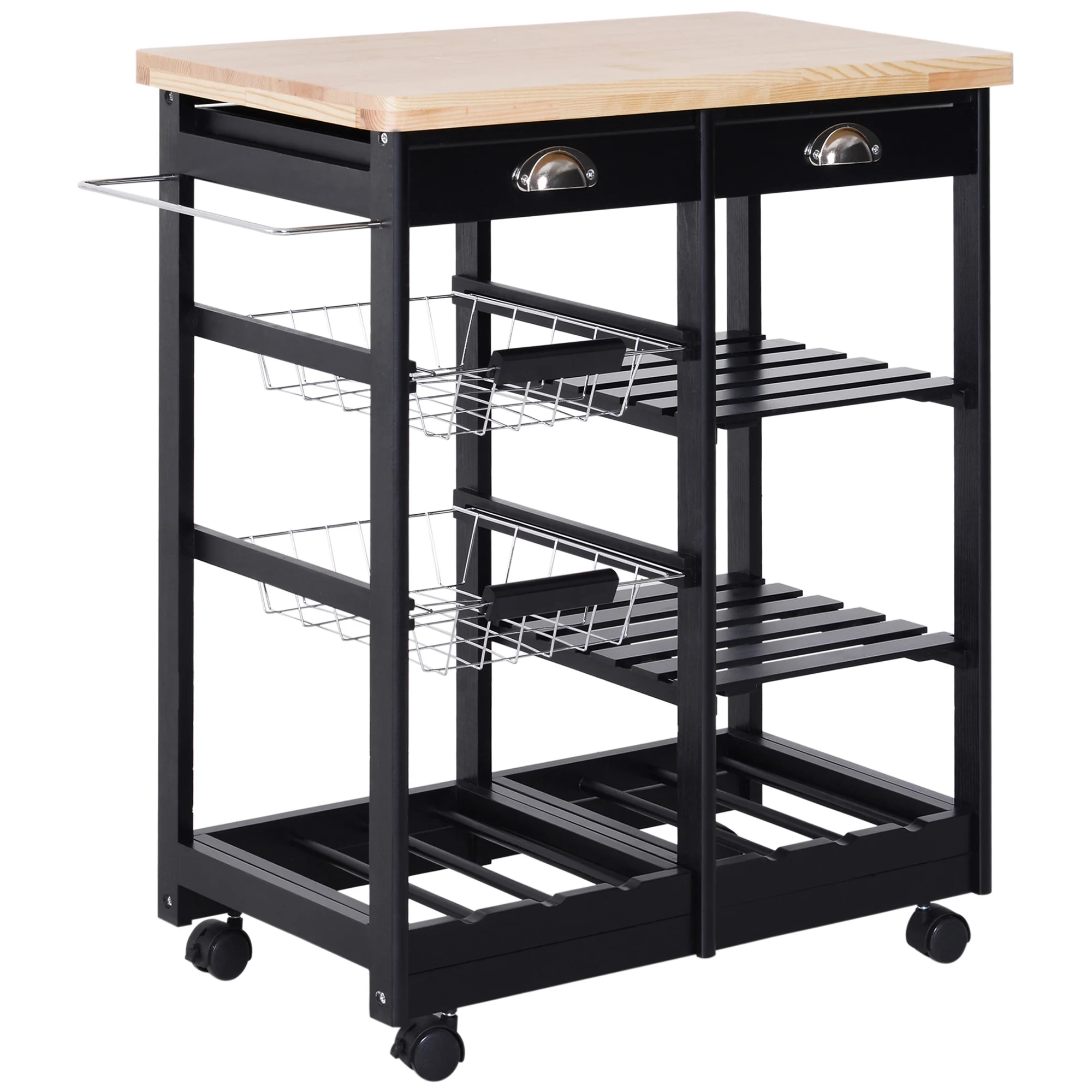 Homcom Negro Carro De Cocina De Mdf Madera De Pino 74X37x76 Cm - Imagen 2