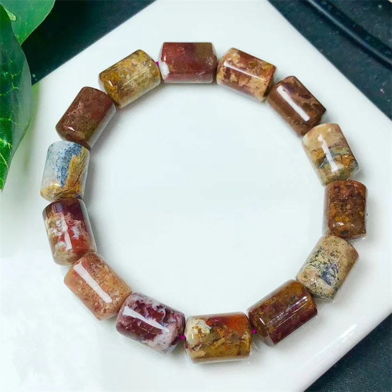 Natural Ocean Jasper Bucket Beads Bracelet Fashion Gemstone Crystal Jewelry Women Healing Bohemia Holiday Gift 10x16mm