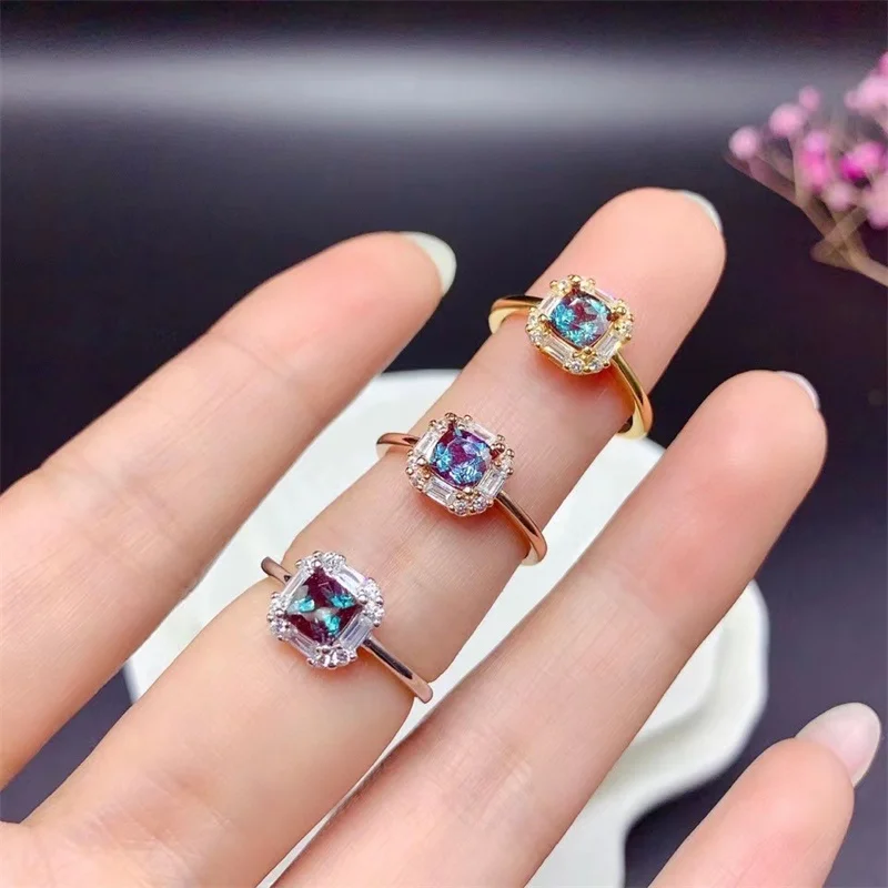 

Alexandrite Engagement Ring 5*5mm Carat SQUARE Wedding Band for Women Anniversary Gift 925 Sterling Silver Jewlery Sets