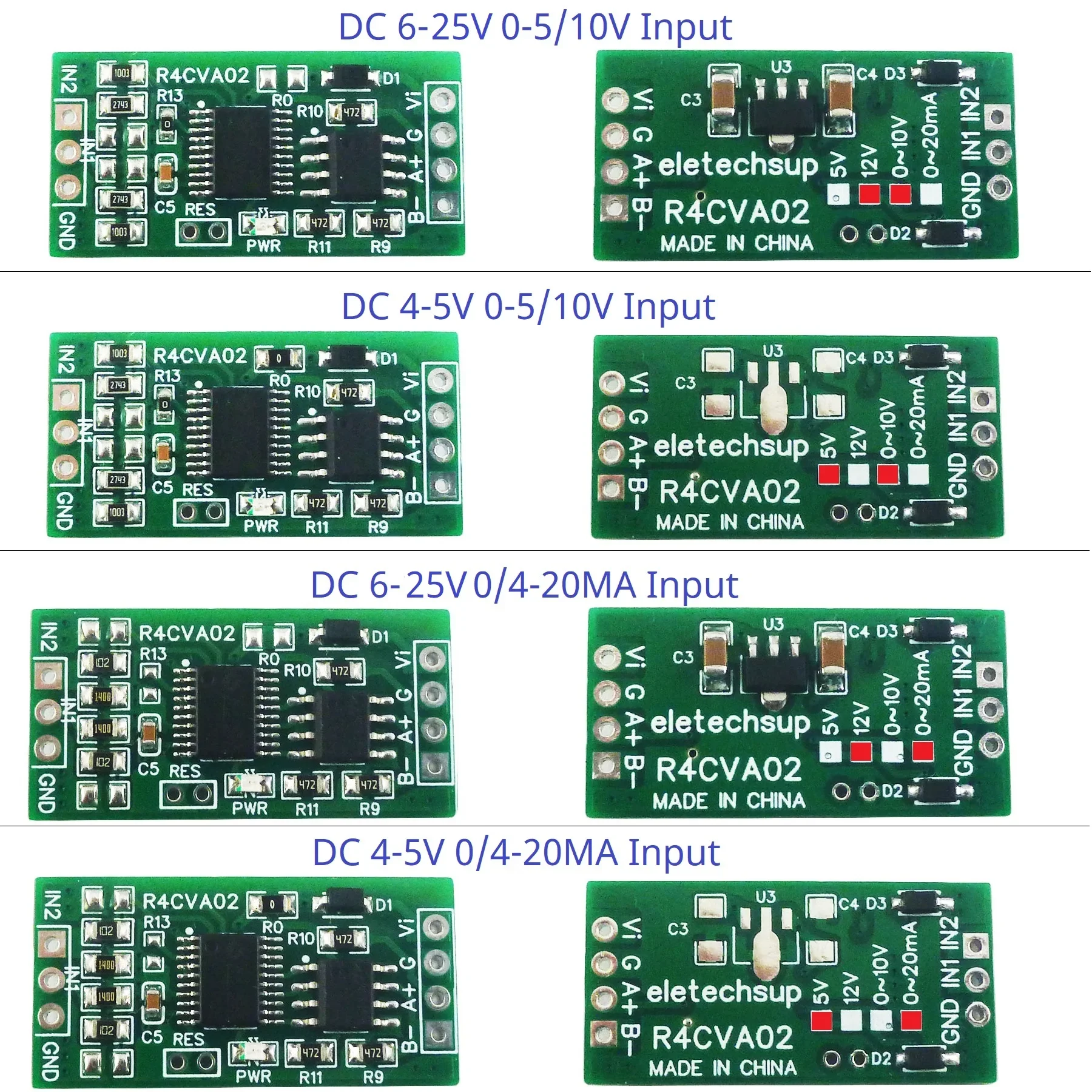 R4CVA02 Collector Module Mini 2CH Modbus RTU RS485 A/D Converter ADC 0-5V 0-10V 4-20MA 0-20MA Serial Port