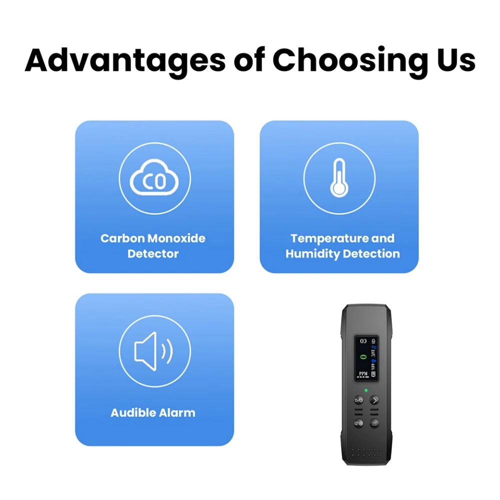 Portable Carbon Monoxide Detector Rechargeable TFT Digital Carbon Monoxide Alarm for Home Garage Office Air Quality Detector