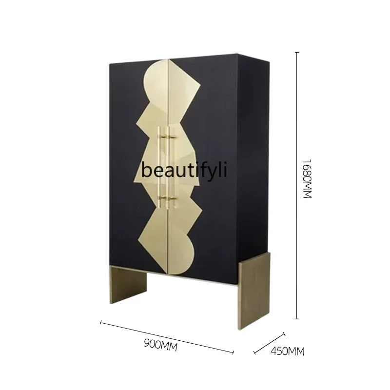 ss25 Modern light luxury solid wood double door display wine cabinet, lobby decorative cabinet against the wall, modern wine cab