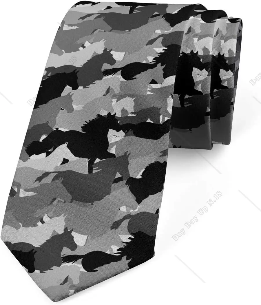 Grey Black Horse Tile Pattern Tie Multicolor Modern Men's Tie Party Business Neckties Soft Comfortable Ties Necktie