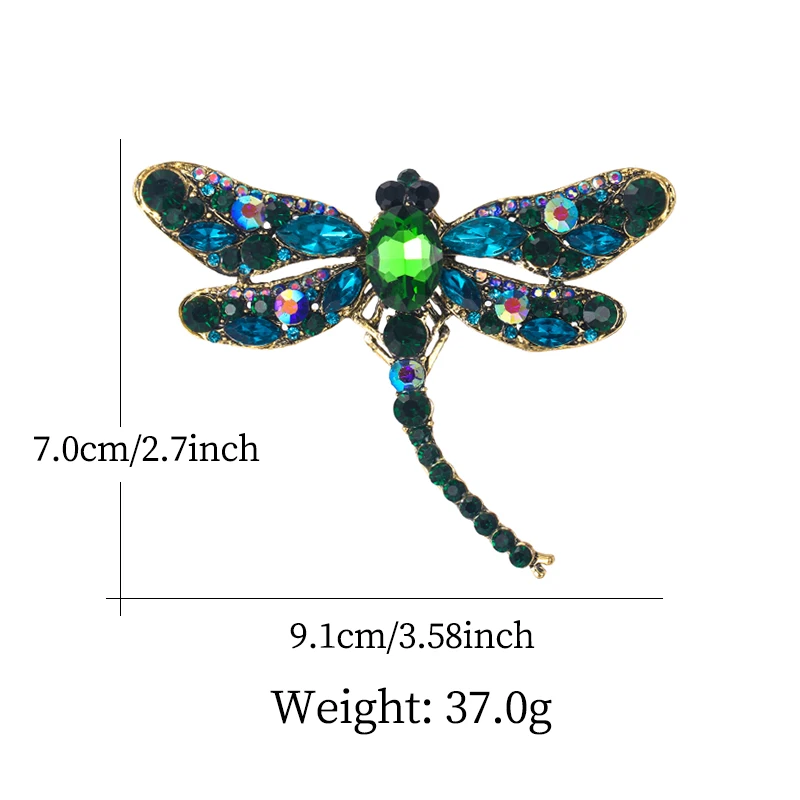 دبابيس اليعسوب العتيقة الأنيقة دبابيس حشرات كريستال خضراء وحمراء رائعة مع أجنحة سبيكة إكسسوارات زهور رقيقة #6