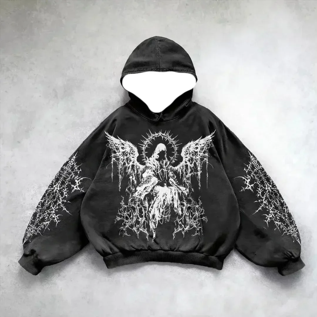 2025/26 Latest Popular Hoodies Y2k Fallen Angel Street Trend 3D Autumn/Winter Adult Men's and Women's Large Pocket Hoodies