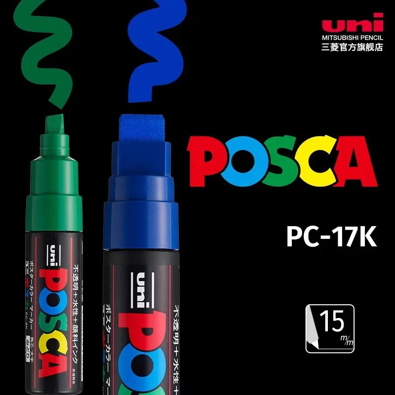 1 pcs UNI PC-17K POSCA acrylic marker pen with thick tip graffiti pen POP advertising pen 15mm quick drying metallic/fluorescent