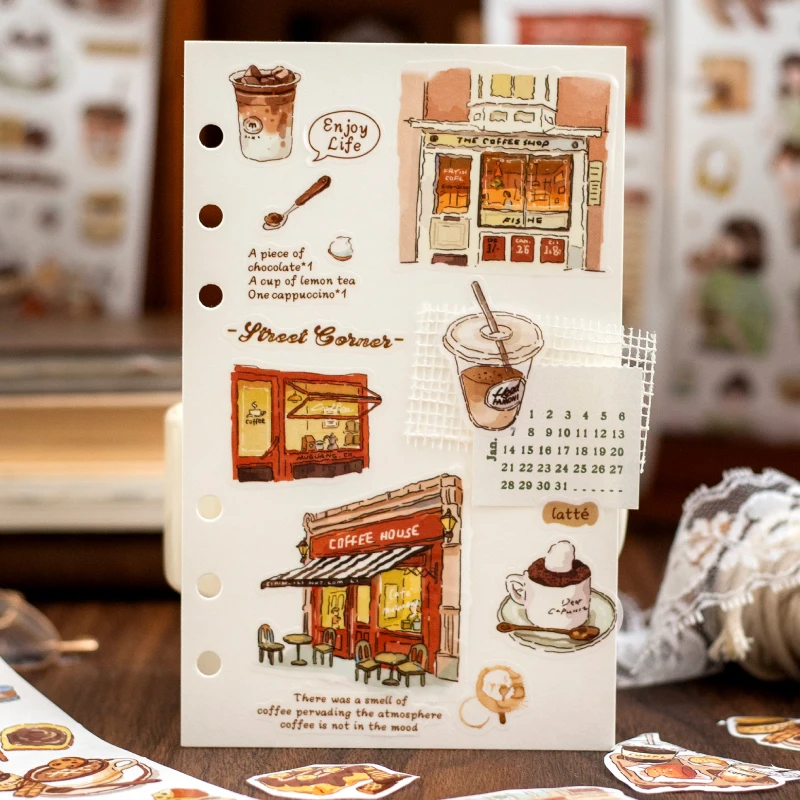 Journal GO 6x200cm Coffee Notes Washi Vintage Scrapbooking Planner Decor Masking Tape Creative DIY Journal Collage Sticker