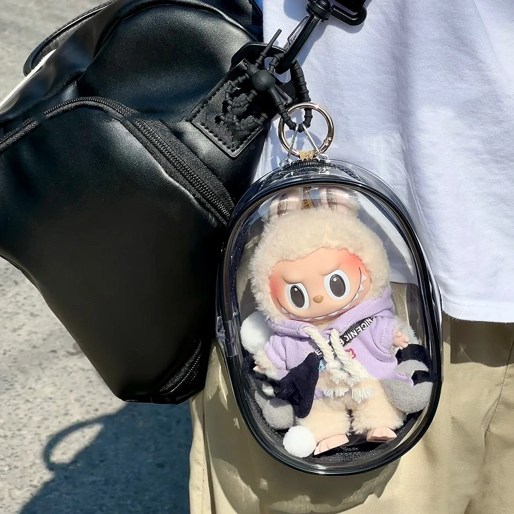 15/20 cm Plüsch Puppe Display Tasche Transparent Verdicken Baumwolle Puppe Ausflug Staubdicht Lagerung Beutel Schlüsselbund Mini Tasche Zubehör