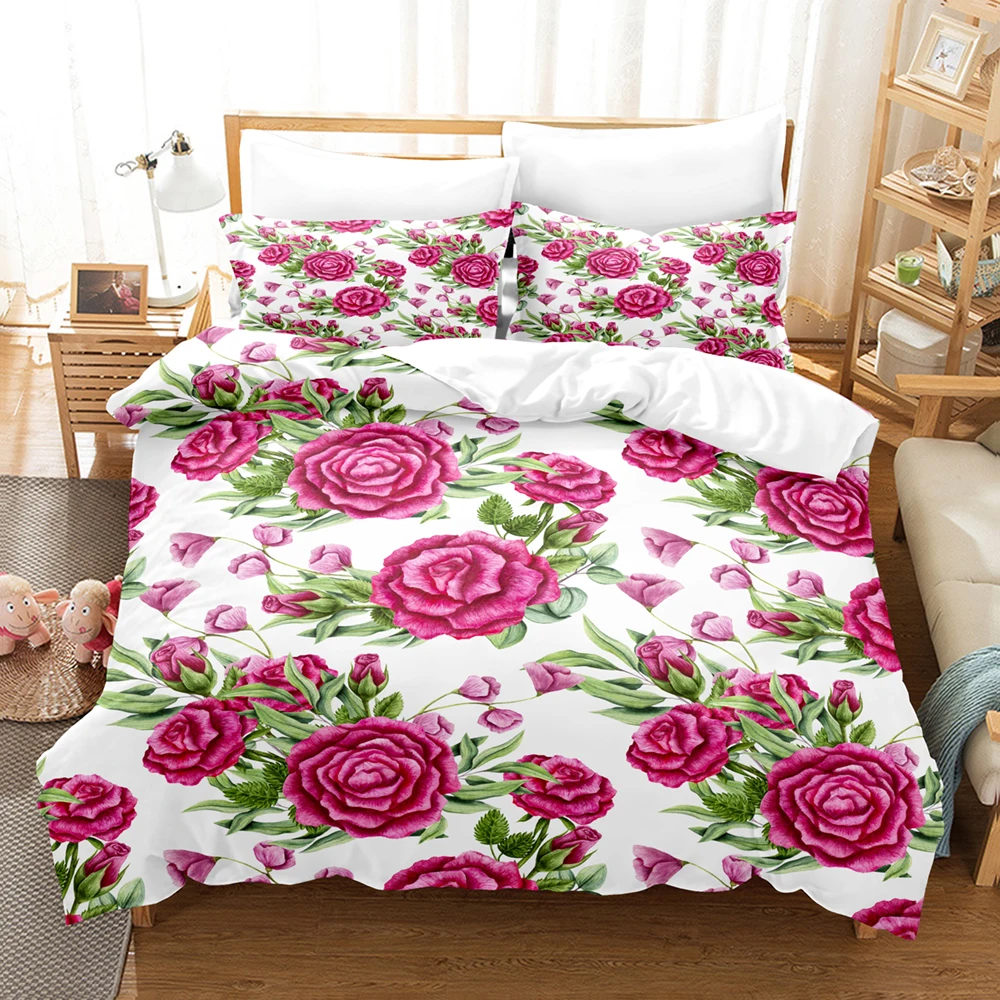 

Flowers and Roses Duvet Cover Pillowcase 3pcs Digital Printing Comforter Set Soft Comfortable Breathable Bedding Set