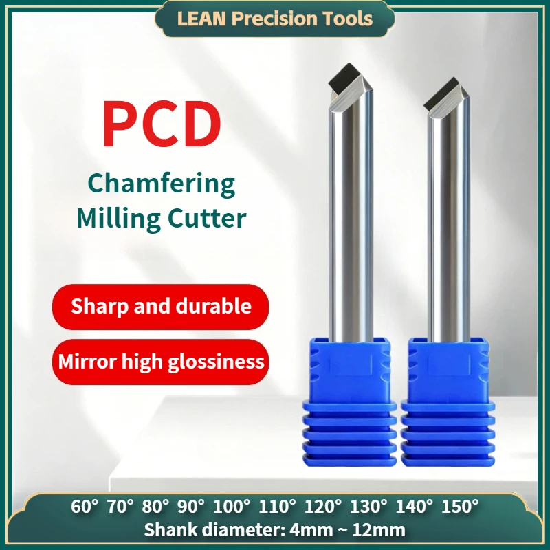 High Gloss Mirror Finish PCD Chamfer Milling Cutter 60°70°80°90°100°110°140°150° CNC Carbide Countersink Engraving Bits Router