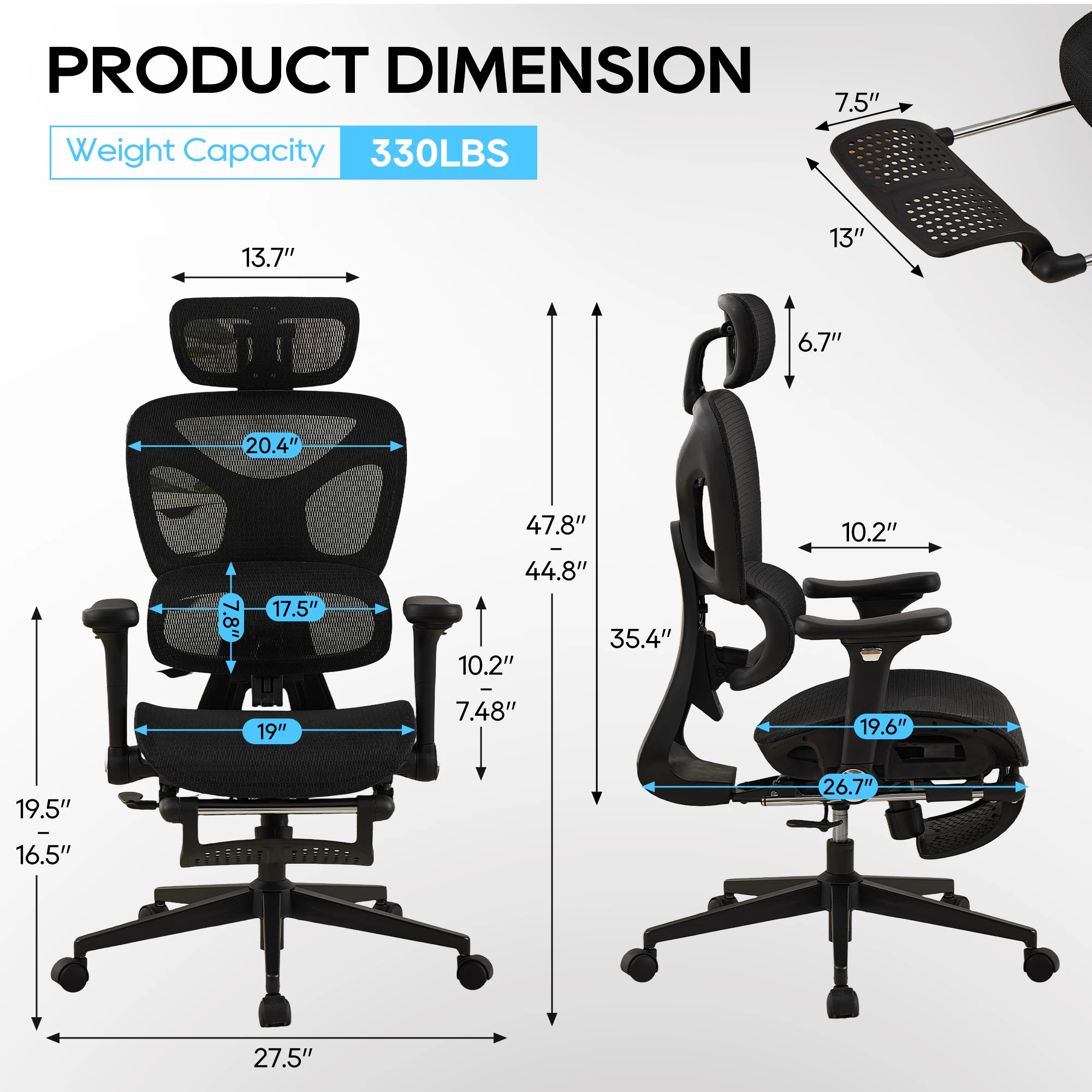 TCGBKAF Ergonomic Mesh Office Chair with Footrest, Black Big & Tall Computer Chair, 5D Flip-Up Armrests, Adjustable Lumbar Support & Headrest, Executive Desk Chair for Home Office