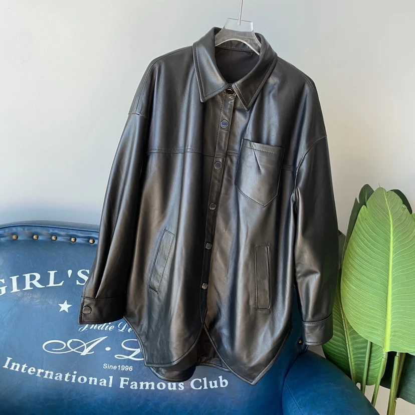 2023 春秋 レディース ロング irt スレ 本革 ジャケット コート ミディアム丈 アウター ファッショナブル エレガント