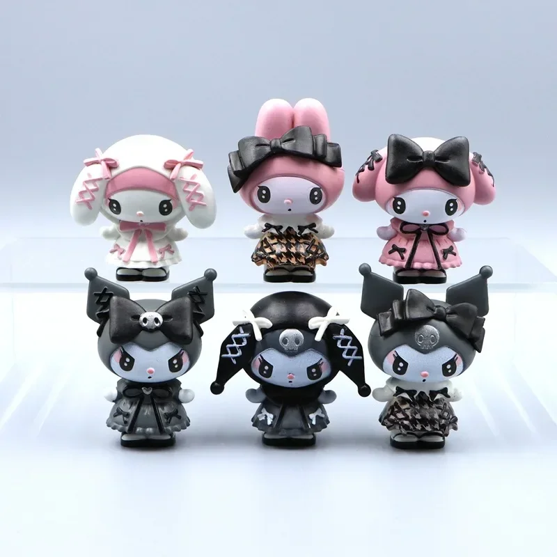 Bow Princess Dress Up Melody Figure Toy Cartoon Sanrio 6 Pcs Anime Kuromi DIY Handmade Scene Decoration Ornament Dolls Gift