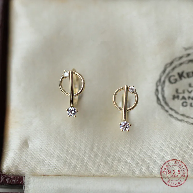 Proste wykwintne koło geometryczne uwaga stadniny kolczyki dla kobiet 925 Sterling Silver 14k pozłacane Temperament biżuteria