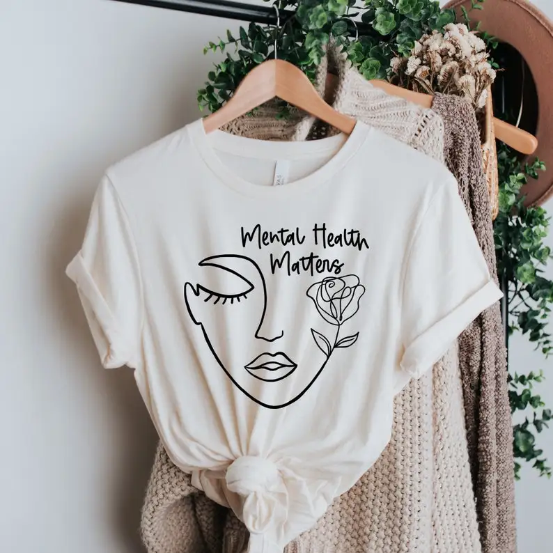 Mental Health Matters Shirt, Slogan Tee, Inspirational Mental Health Positive Self Care Graphic Ladies Crewneck 100%cotton goth