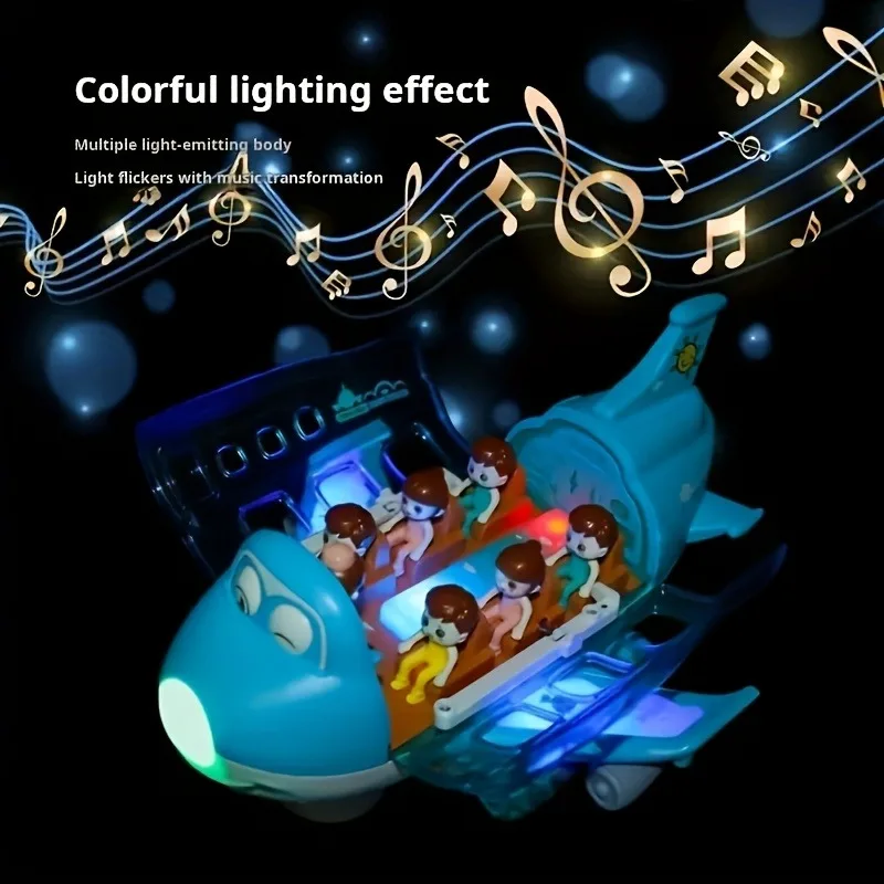 유니버설 만화 비행기, 조명과 음악이 있는 회전 비행기, 무작위로 색깔이 다른 인형 3개 포함, 배터리 불필요