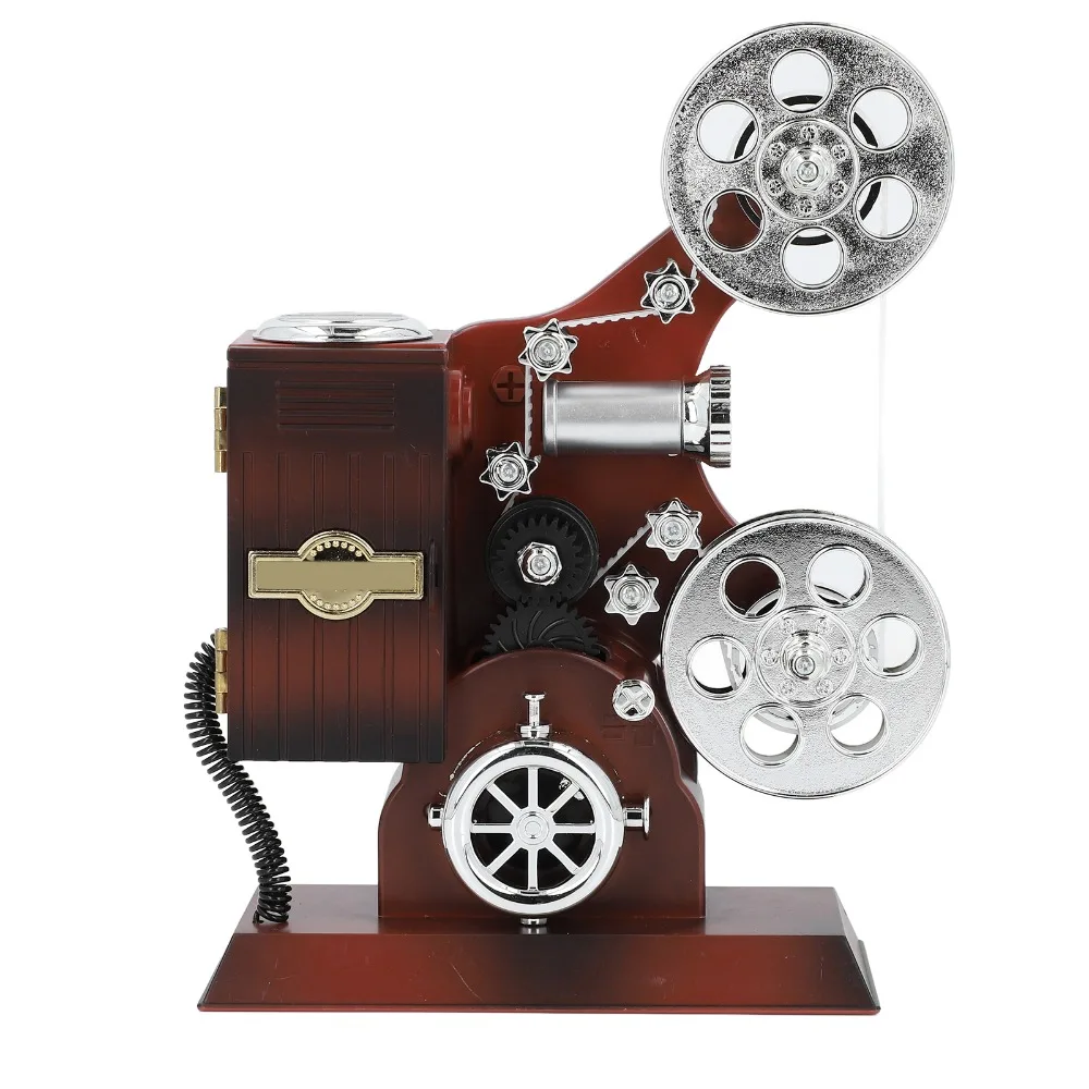 ABS Projector Music Box Brown Projector ABS Material Music Ornament 8.46 X 6.69 X 3.15in Desktop Retro Decor Box
