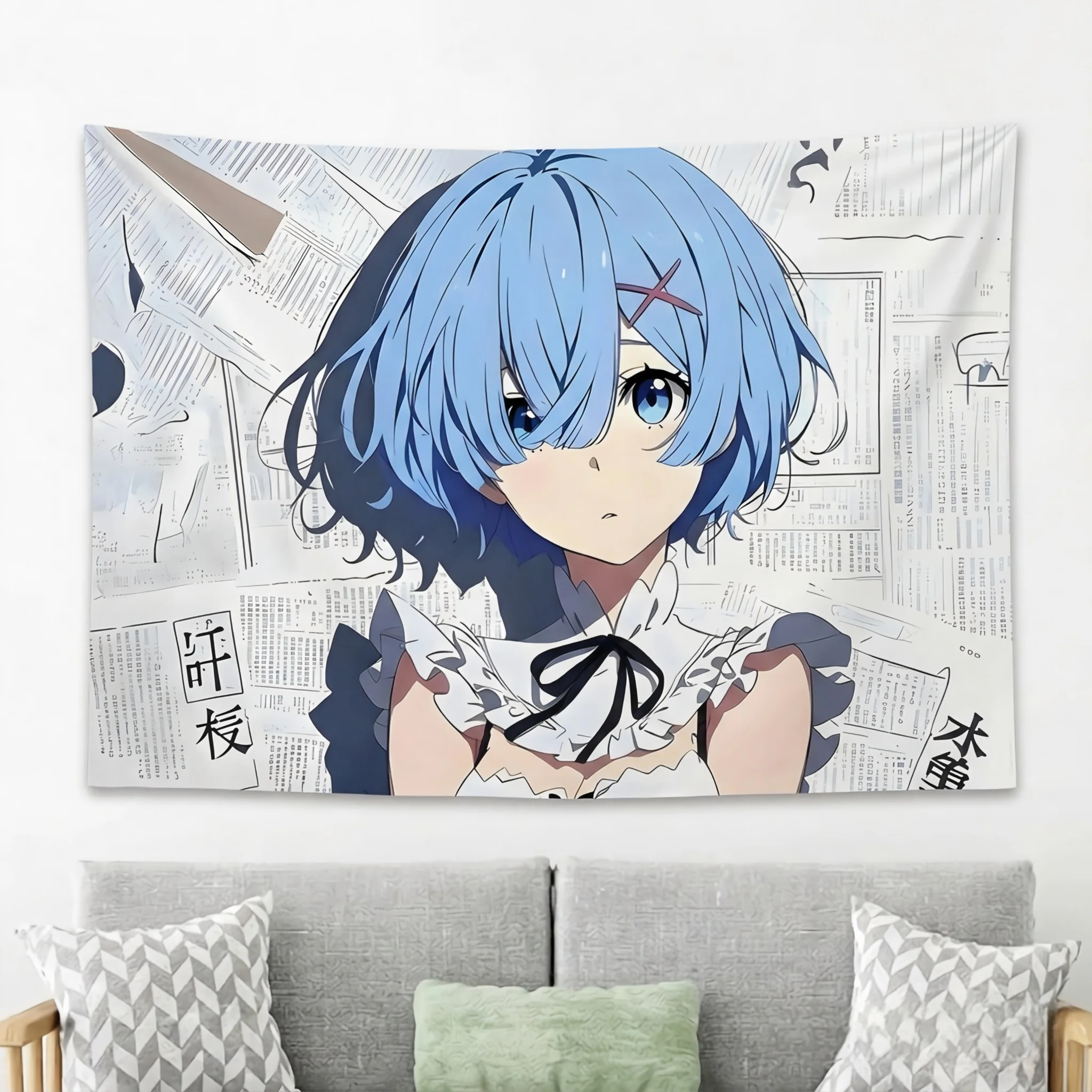 R-Rem R-Re Z-Zero Anime Tapestry Manga Newspaper Style Wall Hanging Aesthetic Dorm Bedroom Home Decor Art Tapestries