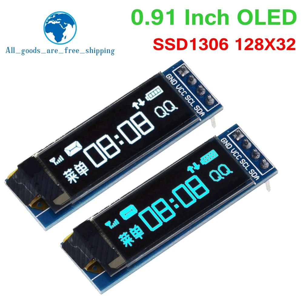 Tzt 0.91 Inch Oled Module Wit/Blauw Oled 128X32 Oled Lcd Led Display Module 0.91 "Iic Communiceren Voor Arduino