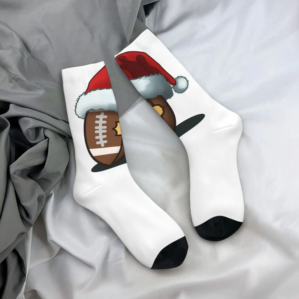 

All Seasons Crew Stockings Шапка Санта-Клауса и американский футбол — С Рождеством! Носки, модные длинные носки для мужчин и женщин, подарки