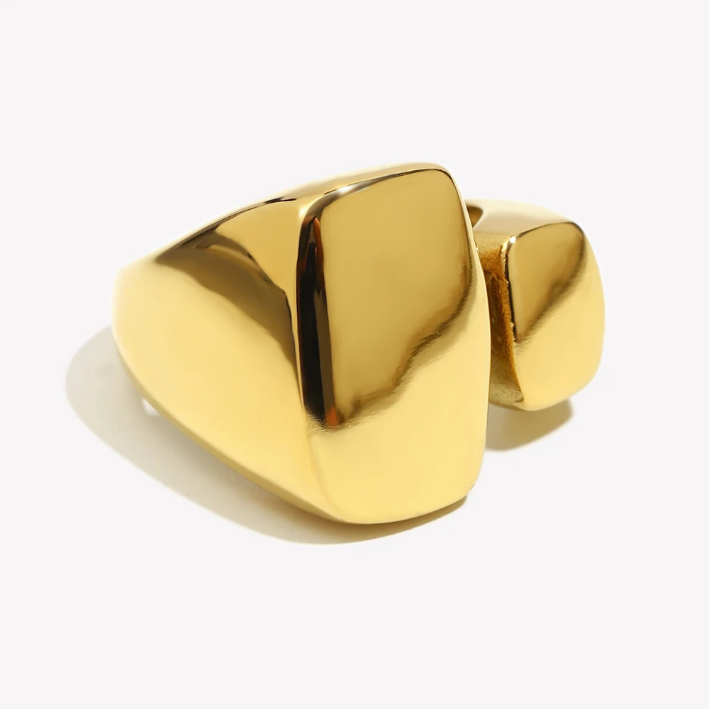 E.B.belle Chunky Street Style Geometric Open Size Stainless Steel Index Finger Rings For Women Glossy Large Party Cocktail Ring