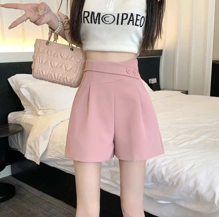 Pantalones cortos de traje fino pantalones calientes de cintura alta para mujer