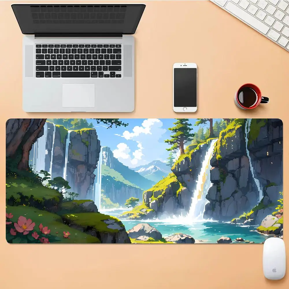

Pixel Style Waterfall Mouse Pad Desk Mouse Pad Nature HD Desk Pad Extended Gaming Keyboard Mats Large XXL Gamer Mousepad 90x40