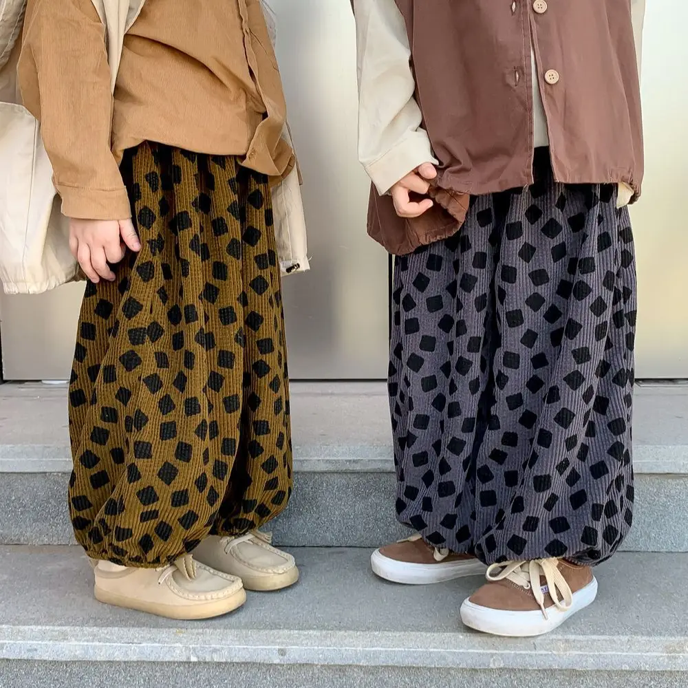 

Children Pants Autumn 2023 Korean Corduroy Bloomers Boy's Loose Trousers Casual Square Wide-leg Pants 2-10Y Kid's Pant