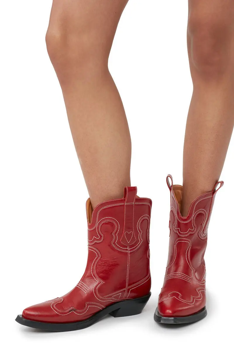 

2023 New Ankle Boots Women Red Embroider Western Cowboy Boots Chunky Heels Short Boots Fashion Retro Classic Cowgirl Booties