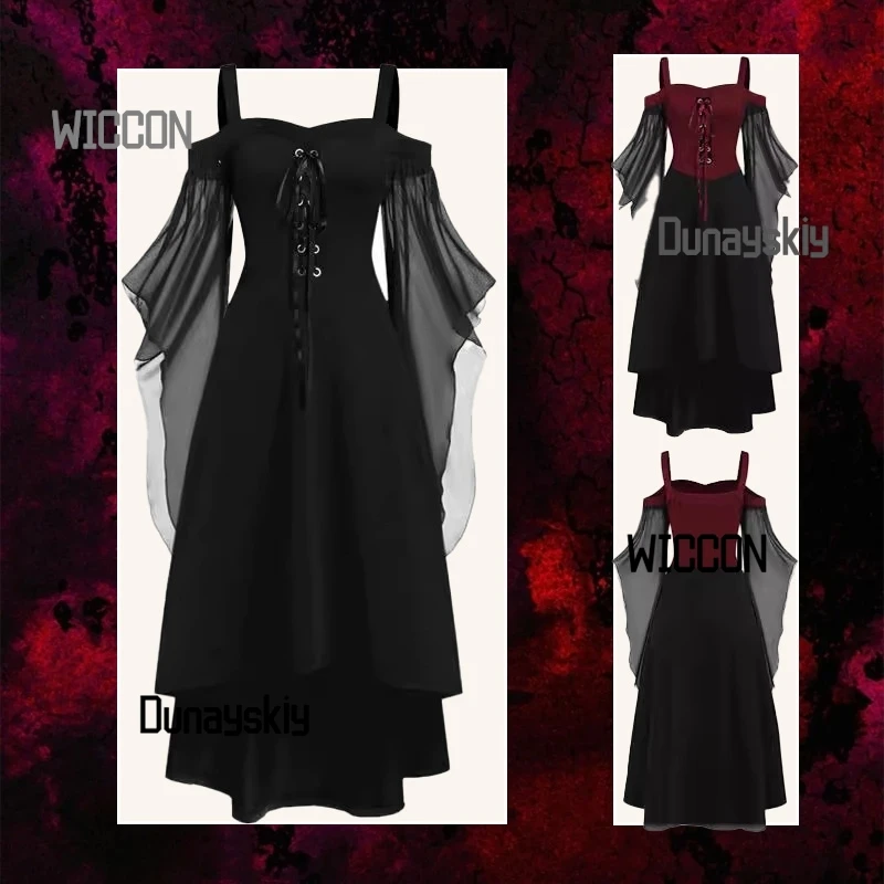 

Medieval Witch Cosplay Costumes Gothic Dark Cool Jirai Kei Lolita Dress Y2K Black Red Party Daily Halloween Holiday Cosplay