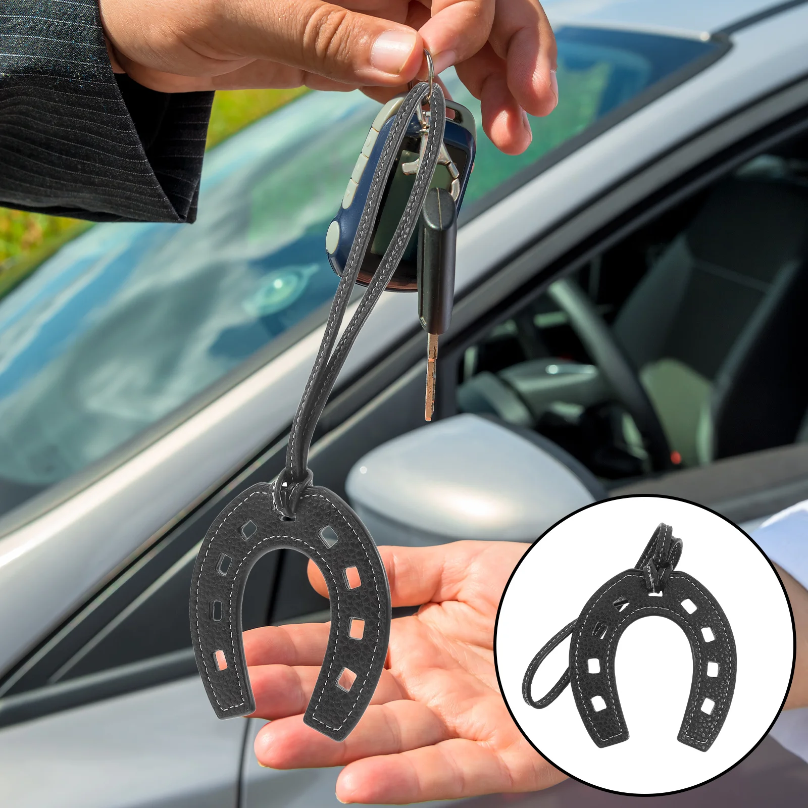 

Horseshoe Pendant PU Black U Shaped Stylish Bag Hanging Decoration Keychain Fashionable Bag Pendant Handbag Charm