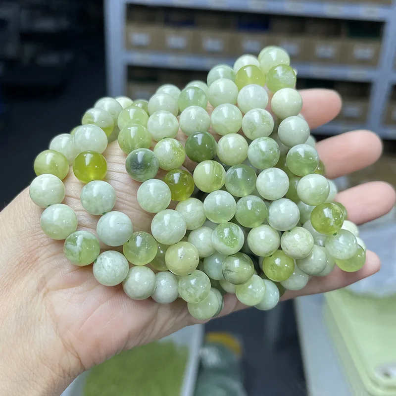 Natural 7A Serpentine New Jade Bead Green Chalcedony Round Beads Bracelet Women Stone Jewelry Gemstone Gift Handmade Strand