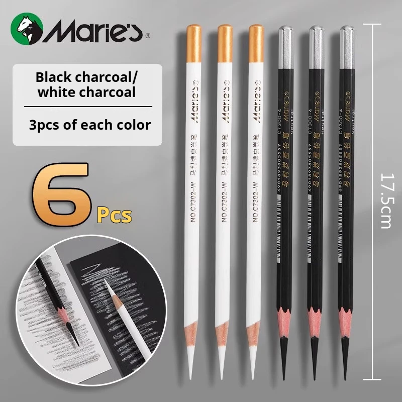 White Charcoal Pencil Set 3/6/12Pcs Sketch Highlight Pencils for Drawing Sketching Shading Blending Beginners Artists Supplies