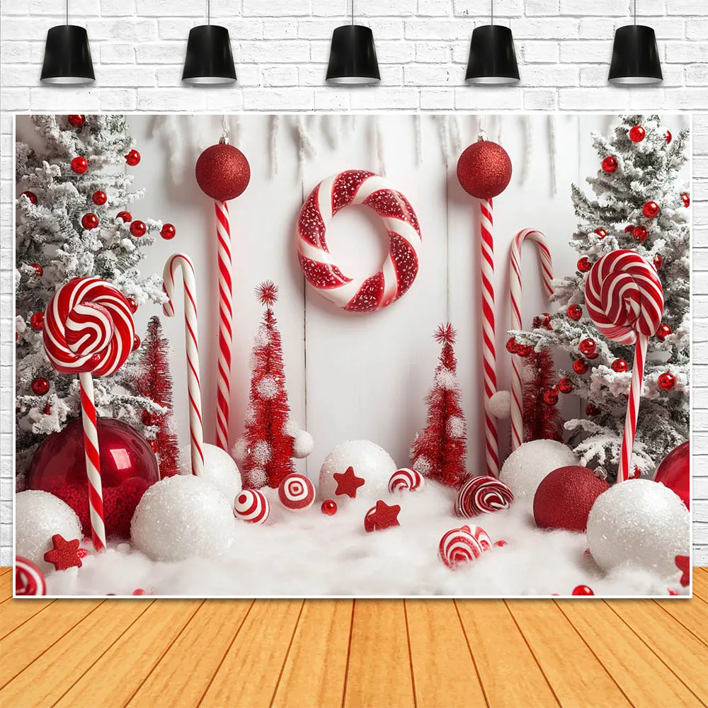 Mocsicka Christmas Photography Backdrops Candy Cane Xmas Bells Red and White Decoration Baby Photo Background Photo Studio Props