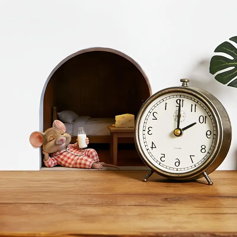 VIKAMA Red Grid Pajamas Mouse Hole Wall Sticker, Self-Adhesive Creative 3D Sticker for Living Room Entrance Room Decor
