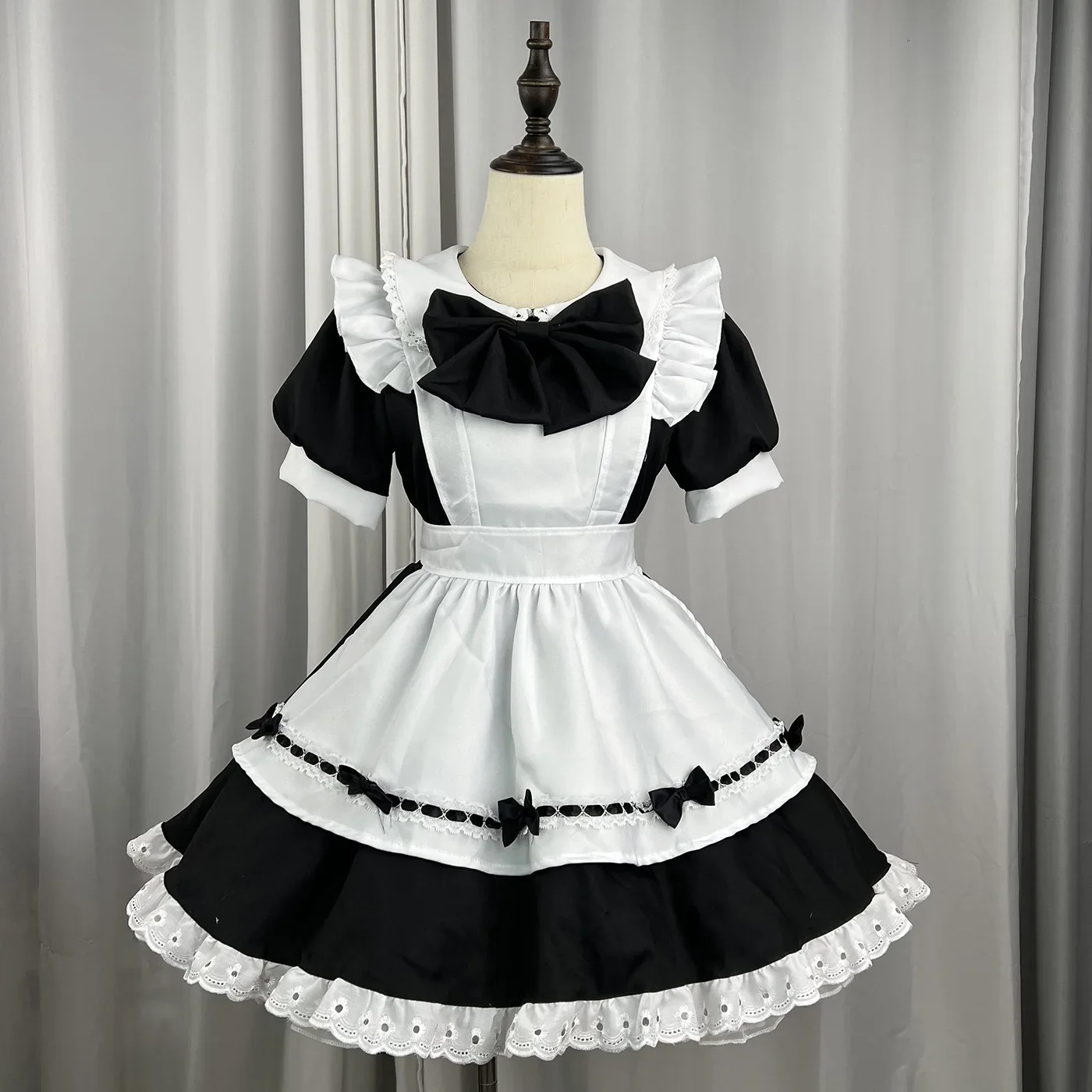 Preto bonito lolita vestido de empregada cosplay menina garçonete trajes de festa