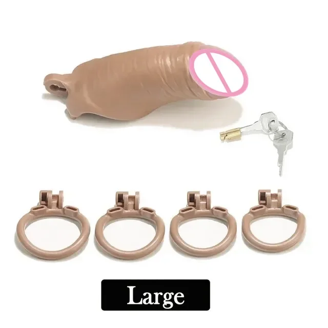 2024 New Male Simulation Penis Style II Chastity Device Cock Cage Penis Lock Chastity Cage Control with 4 Size Rings Sex Toys 18