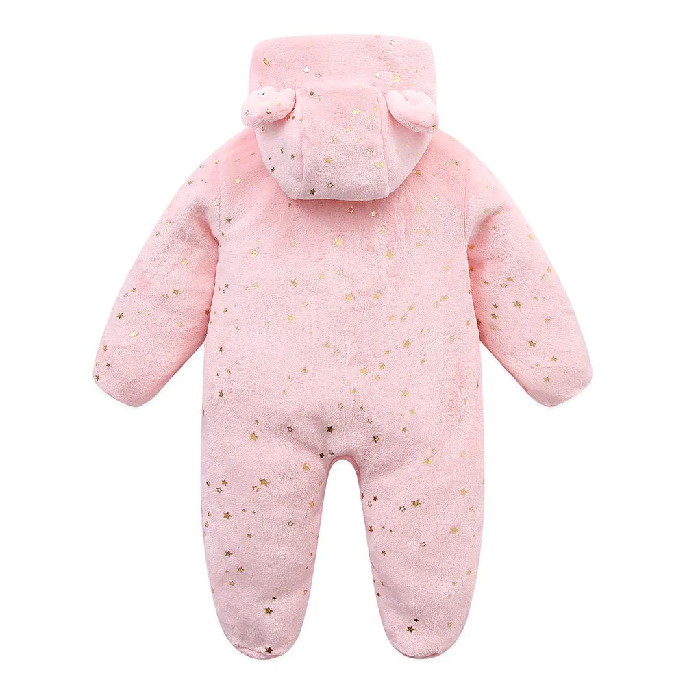 الوليد الطفل الخريف الشتاء لينة الفانيلا رومبير طفل لطيف ستار الترتر مقنعين سستة الدافئة قطعة واحدة السروال القصير الرضع Playsuit