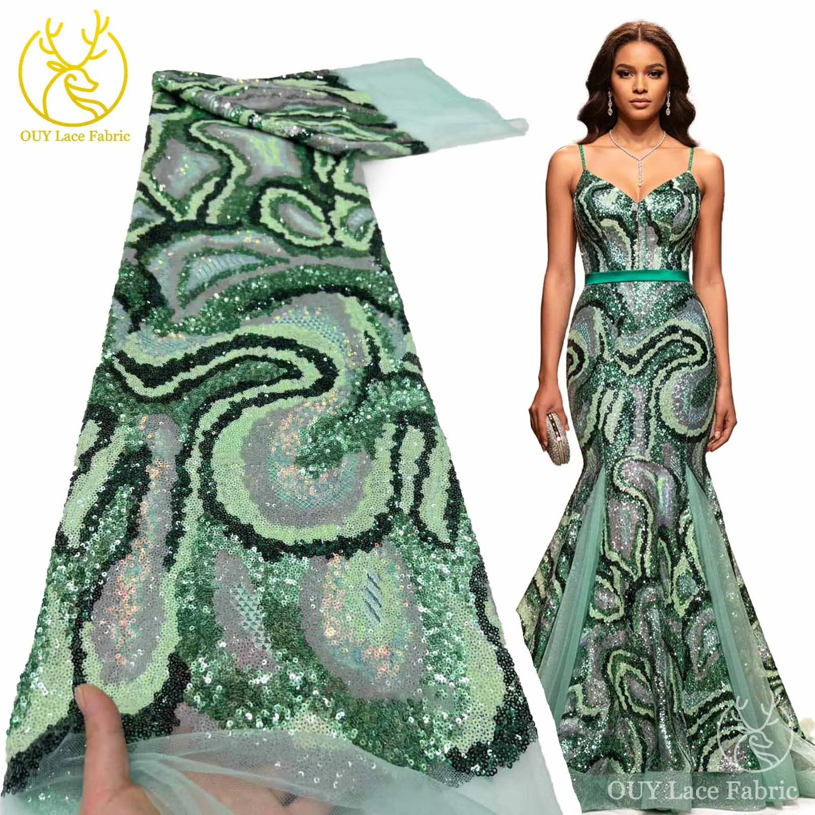 

Новейшая нигерийская кружевная ткань ручной работы с блестками, 2025 г., роскошная кружевная ткань с африканскими французскими блестками и вышивкой для шитья вечернего платья