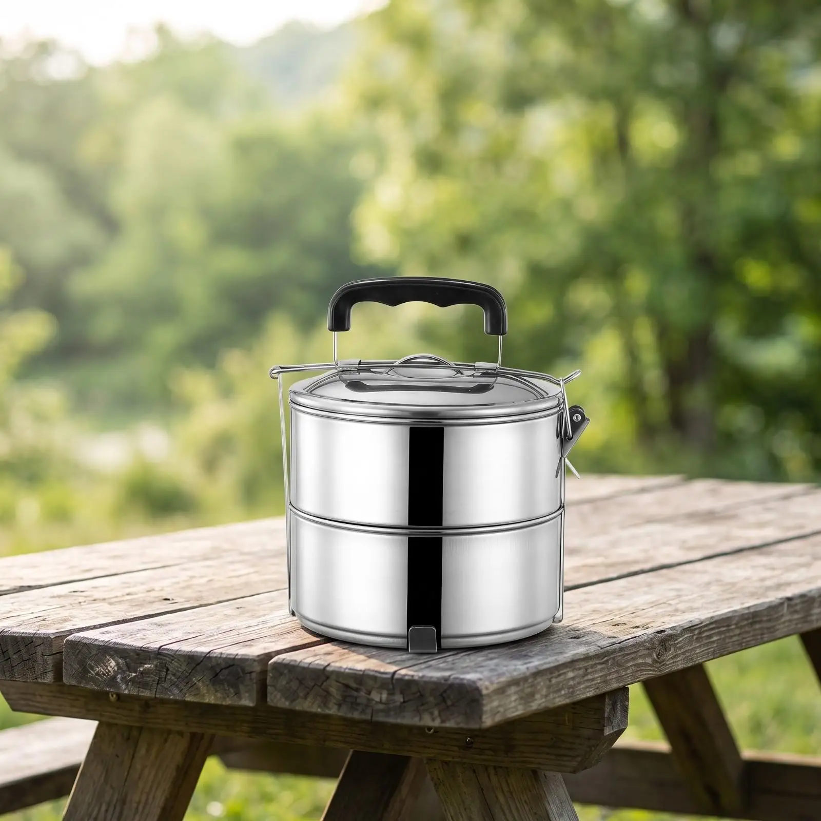 Round Stainless Steel Tiffin Box Insulated Lunch Container with Bakelite Grip Handle for School Office Use
