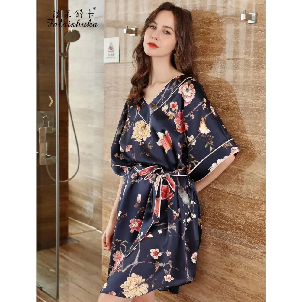 19 Momme PLus size 100% Mulberry silk nightgowns women Summer sexy Floral sleep dress nightdress loose sleepwear S5675