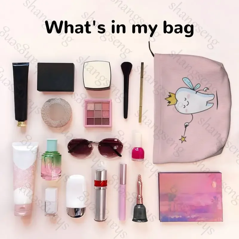 printing Corduroy cosmetic bag portable travel toiletries bag, beauty makeup skin care sundries storage bag Cartoon cute teeth