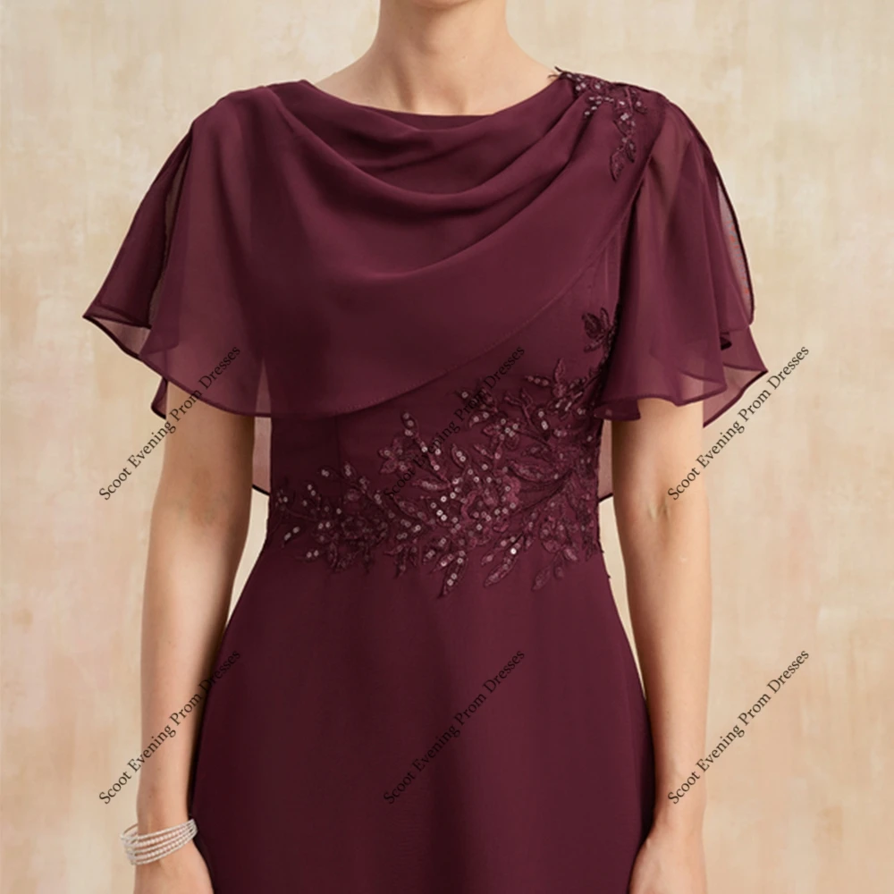 Бордовые платья для матери невесты с кружевными короткими рукавами, свадебные платья для женщин, летний шифоновый халат De Soirée, новинка