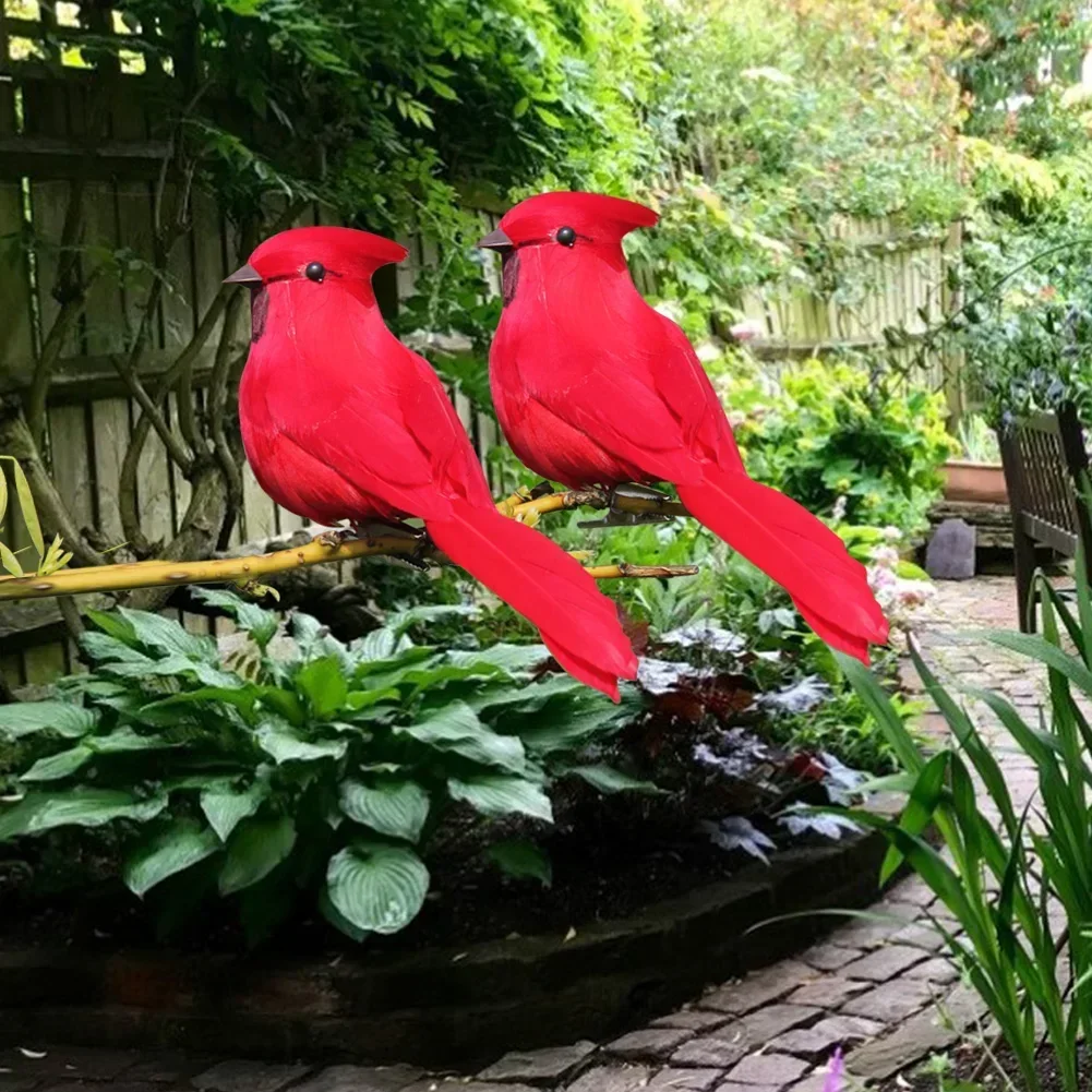 10Pcs Artificial Red Birds Imitation Birds Clip-On Cardinals Feathered Birds Christmas Tree Ornament Foam Xmas Home Garden Decor